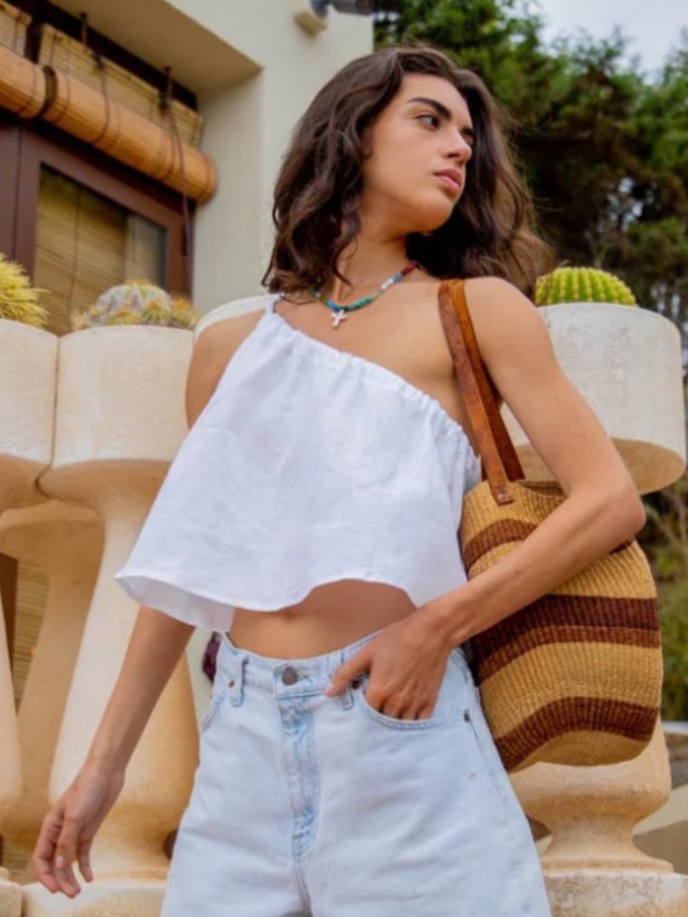 VRG GRL 100% Linen One Shoulder Top White Size 6